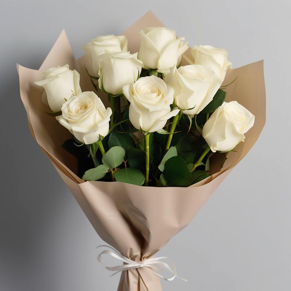 Букет 9 Белых роз Эдлесс Лав в Углегорске