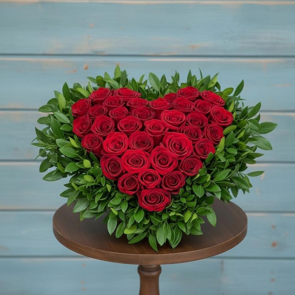 Цветочная композиция из Розы в виде сердца в Углегорске