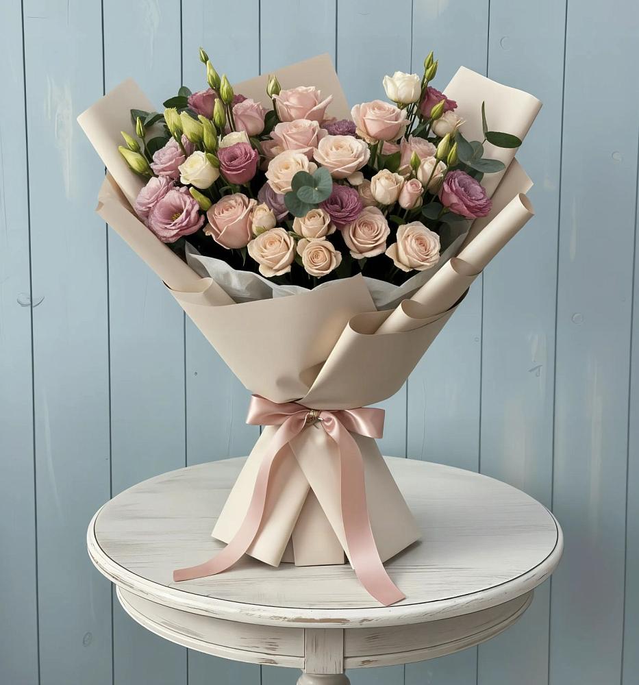 Букет цветов из: Розы и Лизиантусы в Углегорске