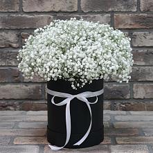 Цветочная композиция из Гипсофила в шляпной коробке в Углегорске