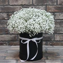 Цветочная композиция из Гипсофила в шляпной коробке в Углегорске