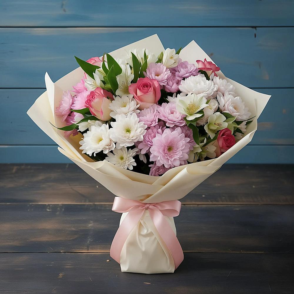 Букет цветов из: Хризантемы, Альстромерии и Розы в Углегорске